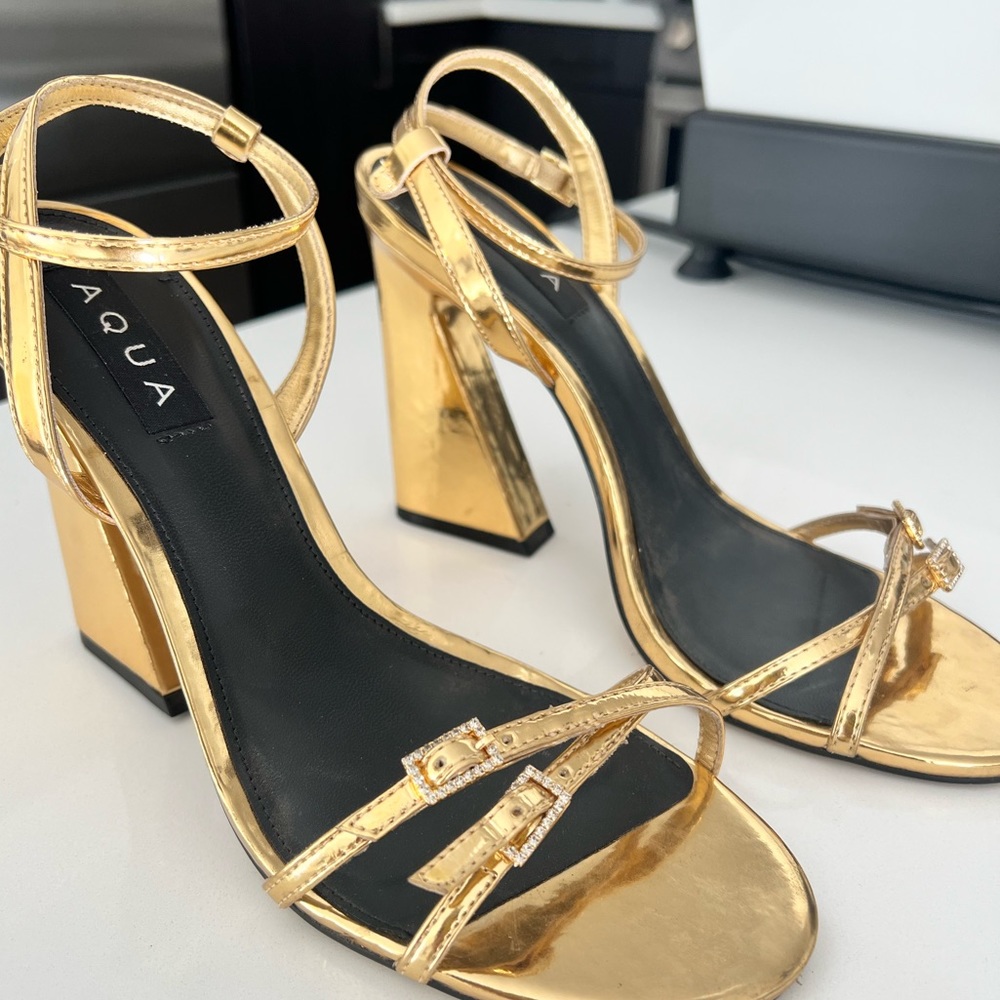 Metallic gold Mary Jane block heel by Aqua @ Bloomingdale’s
